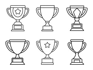 Trophy cup icon set in line art style. Victory cup vector. Trophy, Cup, Prize, Winner symbol
