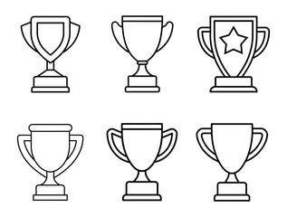 Trophy cup icon set in line art style. Victory cup vector. Trophy, Cup, Prize, Winner symbol