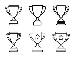 Trophy cup icon set in line art style. Victory cup vector. Trophy, Cup, Prize, Winner symbol