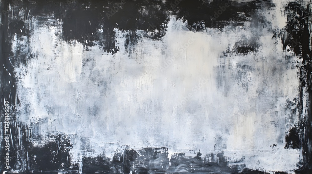 Poster captivating abstract painting featuring dramatic monochrome color palette and expressive textured br