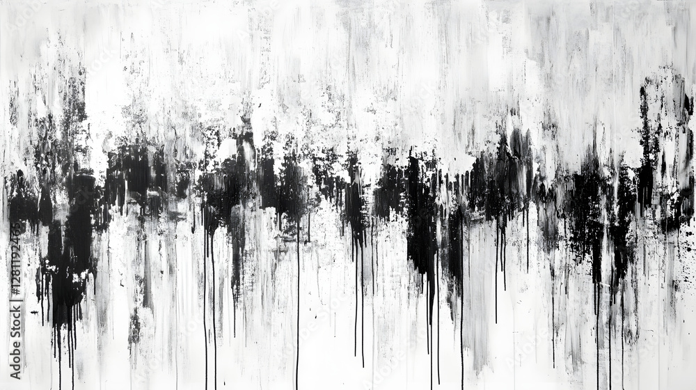 Aufkleber Captivating Abstract Painting in Monochrome Tones with Flowing Drips and Splashes of Ink or Paint   Moody Atmospheric and Evocative Artwork with a Contemporary Minimalist Aesthetic