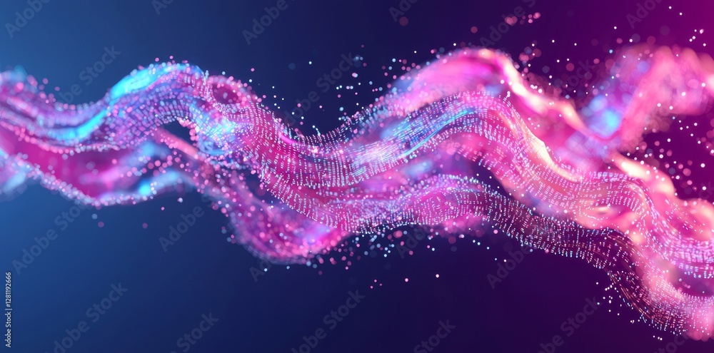 Poster high-speed motion blur surrounds abstract fast-moving binary computer data in the realms of technolo