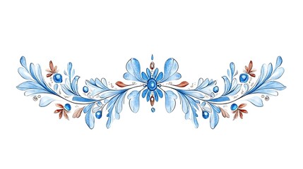 Elegant Watercolor Floral Design Blue and Brown Botanical Illustration Wedding Invitation Border