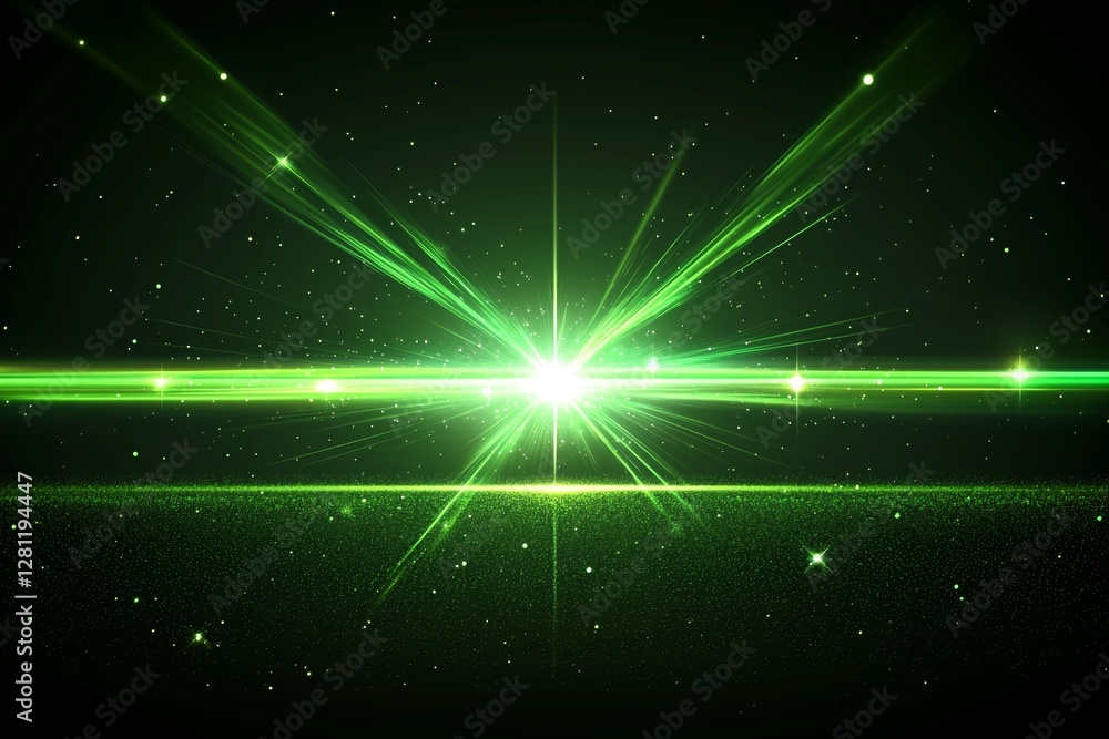 Poster in a straight line, the green light effect lines run and then diffuse in numerous directions