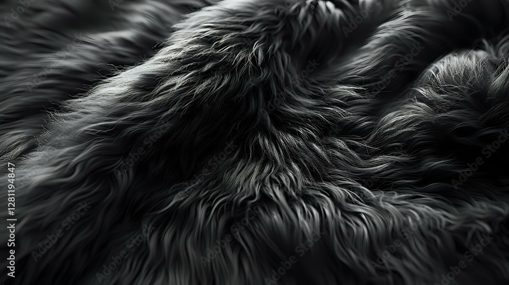 Aufkleber luxurious black fur texture in dramatic monochrome close-up showing soft, flowing strands and natura
