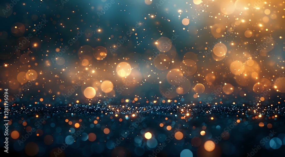 Aufkleber abstract golden and blue bokeh lights background with glowing particles and defocused circles creati