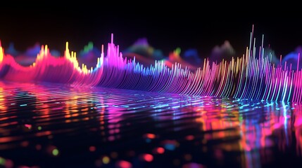 Abstract Colorful Neon Light Wave Data Visualization