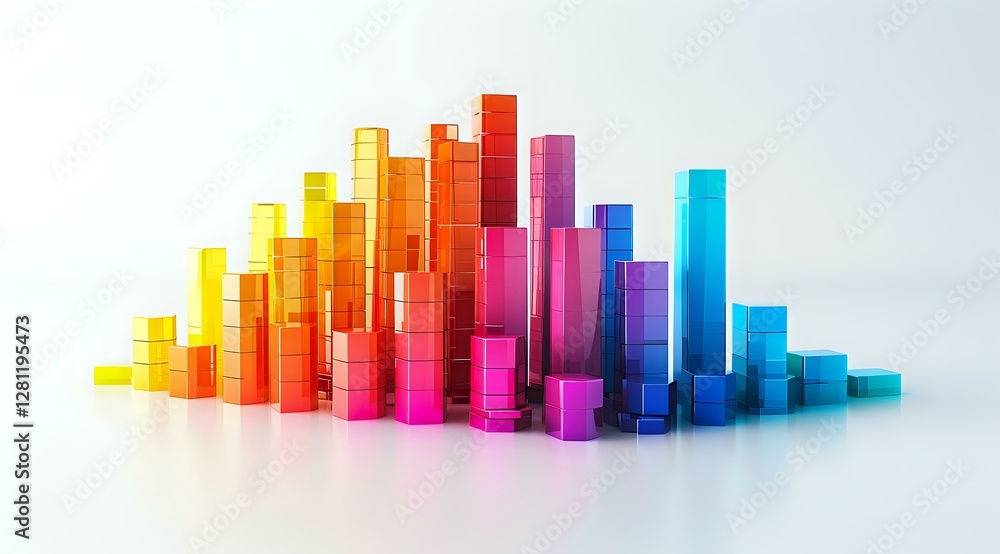 Poster colorful ascending and descending transparent acrylic blocks arranged in rainbow gradient pattern cr