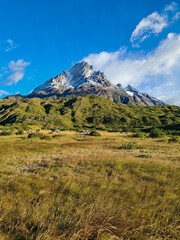 View of Mountain during Sunrise hike in the Torres Del Paine National Park, Patagonie, Chile, Stock...