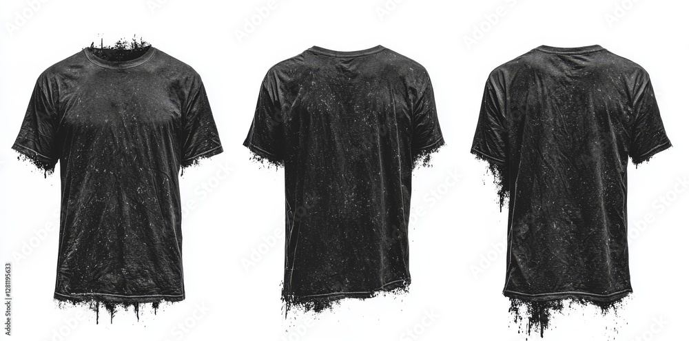 Poster template for a black t-shirt, showcasing front and back views in a realistic mockup set against a cl