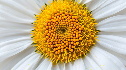 White Daisy Flower with Yellow Center in Close-Up Macro View