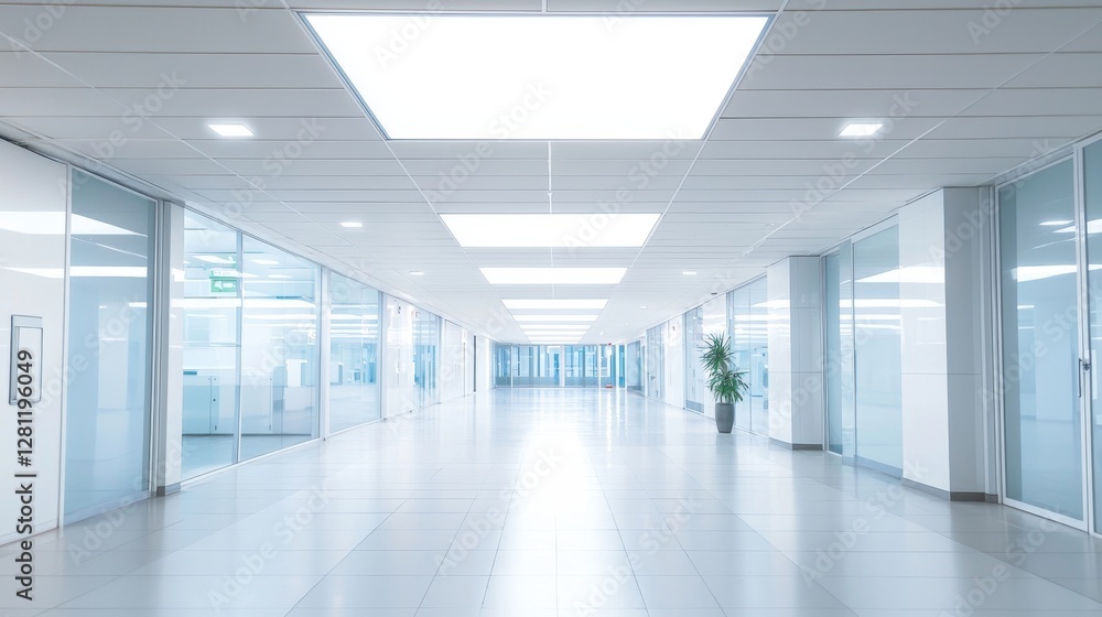 Poster a suspended ceiling made from square plasterboard slabs that feature builtin round led lighting, sho