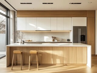 A modern kitchen shows a luxurious minimalist design and architecture