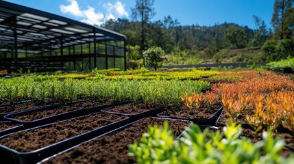 Young Plants Growing In Nursery Greenhouse Setting