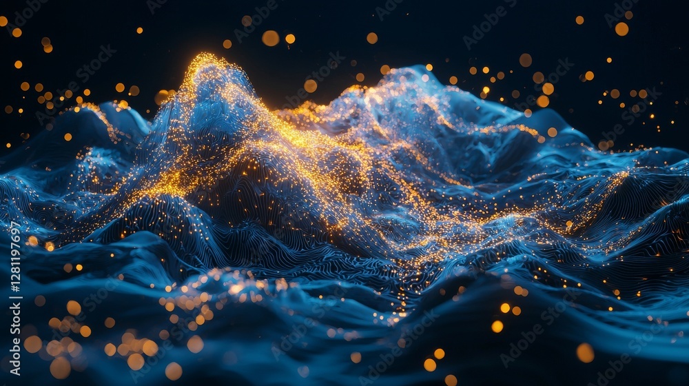 Poster digital data network connections and particles form a concept of cyberspace