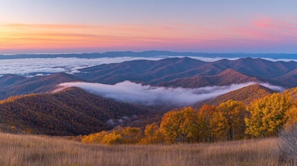 Autumnal Mountain Range Sunrise Over a Sea of Clouds