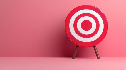 A bright red target with white rings against a pink background. Ideal representation of focus and goal-setting.