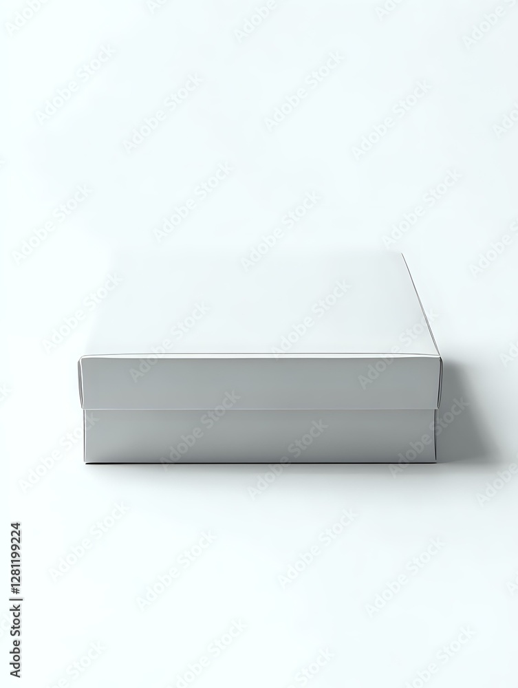 Poster white rectangular box with lid on light background,anding and design presentations.