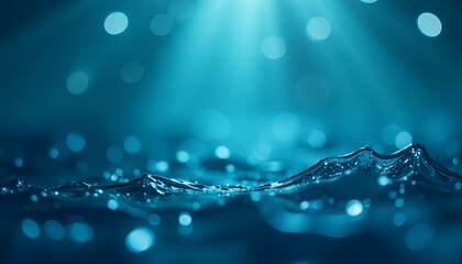 Oceanic deep blue background with floating, sparkling white and turquoise bokeh, creating a water-like ethereal glow, perfect for calming and serene visuals