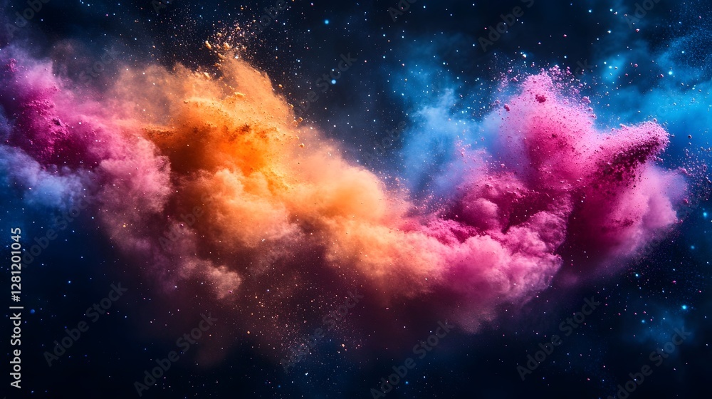 Poster captivating digital depicting a mesmerizing cosmic explosion of vibrant colorful nebula clouds set a