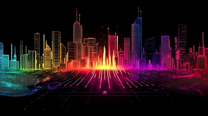 Vibrant Cityscape Illuminated With Digital Network Connections