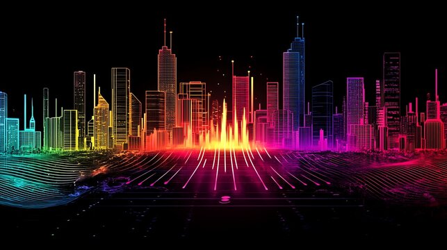 Vibrant Cityscape Illuminated With Digital Network Connections - Powered by Adobe