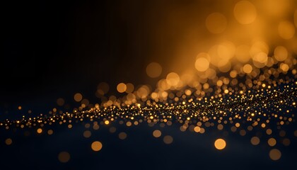Golden glitter particles on a dark gradient background, glowing softly like distant lights, creating a magical and whimsical atmosphere