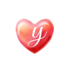 Bright heart Valentine's alpha. Letter Y on white background