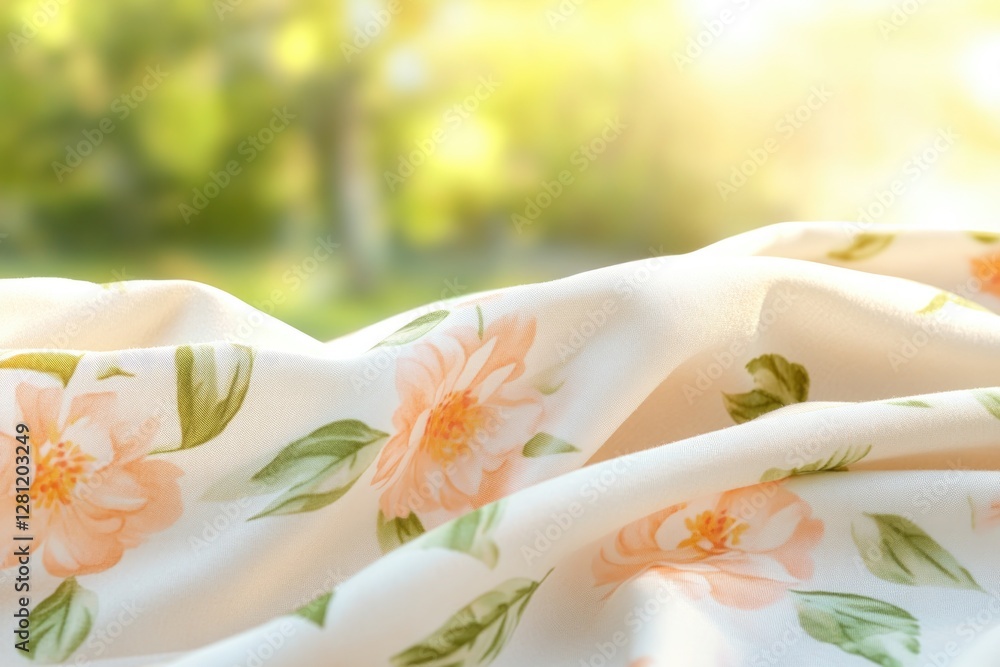 Poster close-up shot of intricate floral patterns on fabric with blurred background to create soft focus an