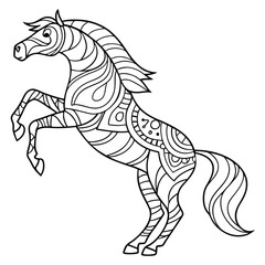 Horse Coloring Page: Intricate Zentangle Style Stallion Illustration for Adults & Kids, Detailed Animal Art Therapy Printable Design