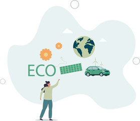 Eco friendly sustainable, Alternative green energy resources, Usable for branding and nature logo.flat character life .