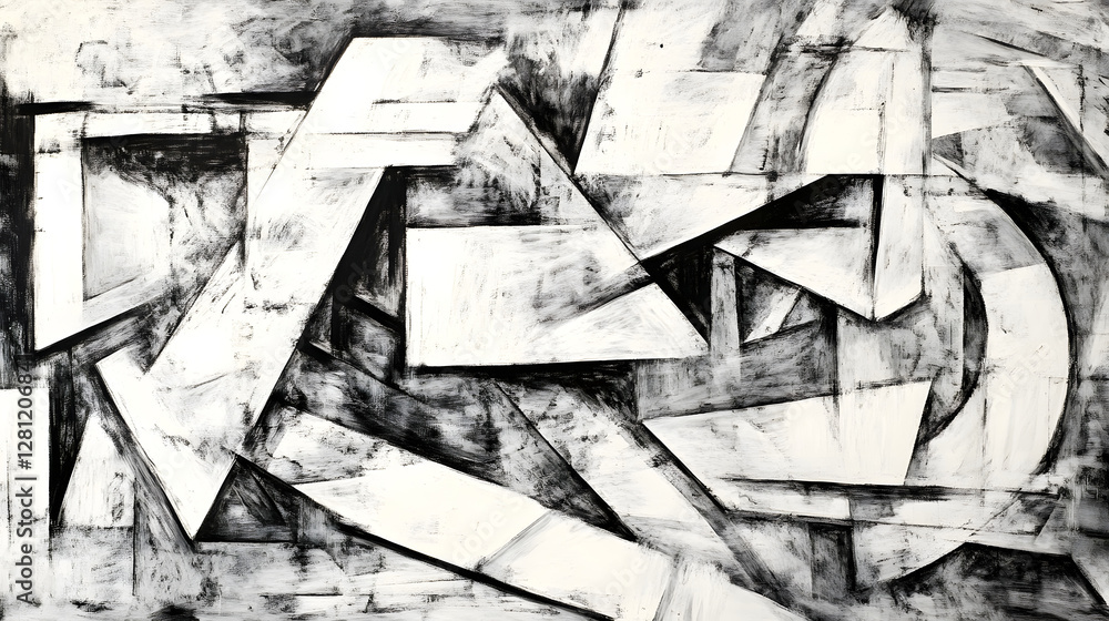 Poster Captivating Geometric Abstraction   Monochrome Architectural Composition of Intersecting Shapes Lines and Angles Creating a Dynamic Modern and Minimalist Artwork