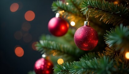 Obraz premium Sparkling ornaments adorn the branches of a beautifully decorated Christmas tree, light, ornaments
