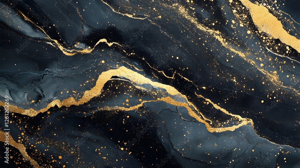 Poster captivating golden marble textures with fluid ink splatters abstract patterns and a premium modern a
