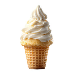 Delicious Soft Serve Ice Cream in Crispy Cone with Swirls of Creamy Topping on Isolated Background