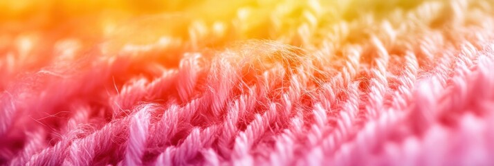 Colorful textile close-up with pink and orange fibers in soft focus