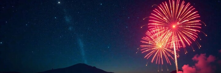 Fototapeta premium Sparkling fireworks exploding in the night sky, night sky, new year celebration