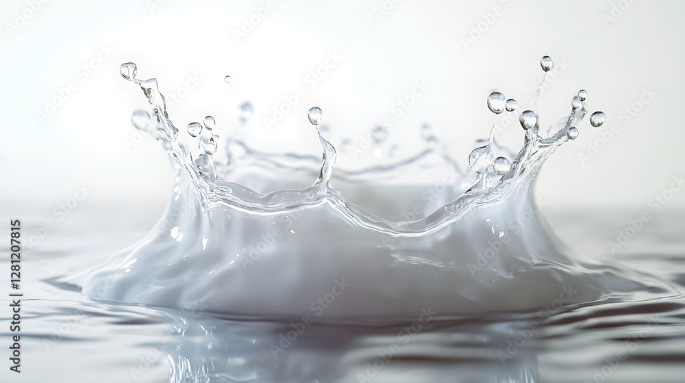 Aufkleber Captivating image of crystal clear water droplets creating a dynamic splash on a smooth reflective surface evoking a sense of tranquility freshness and minimalist elegance