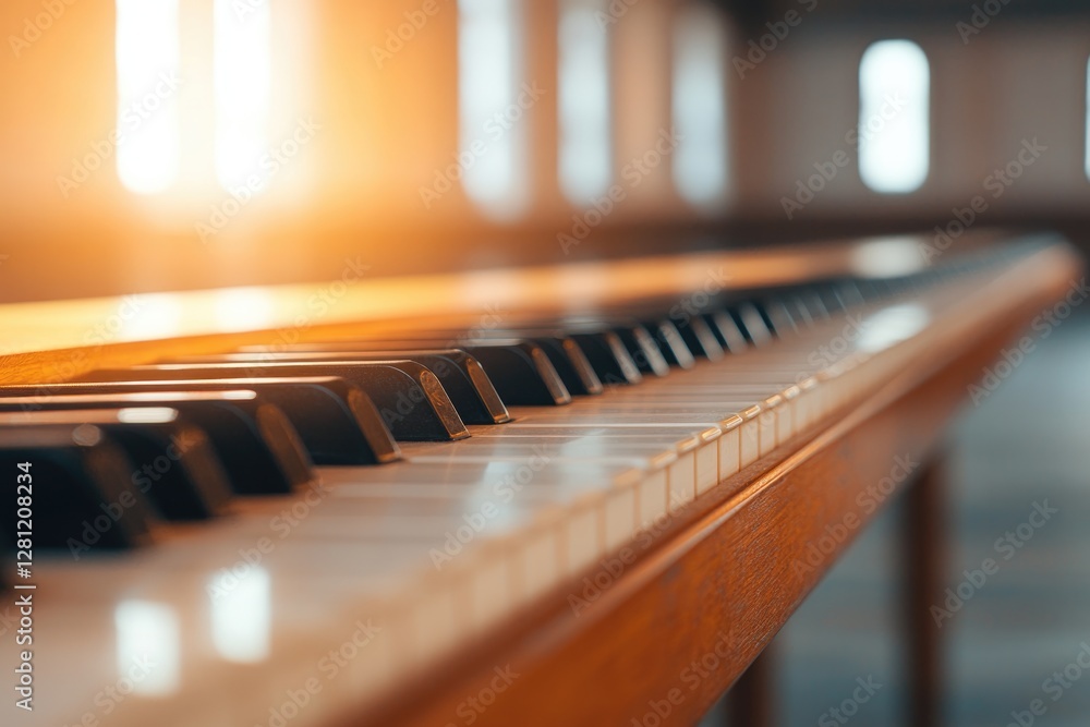 Poster row of musical instruments in music class setup neatly arranged and captured under soft lighting cre