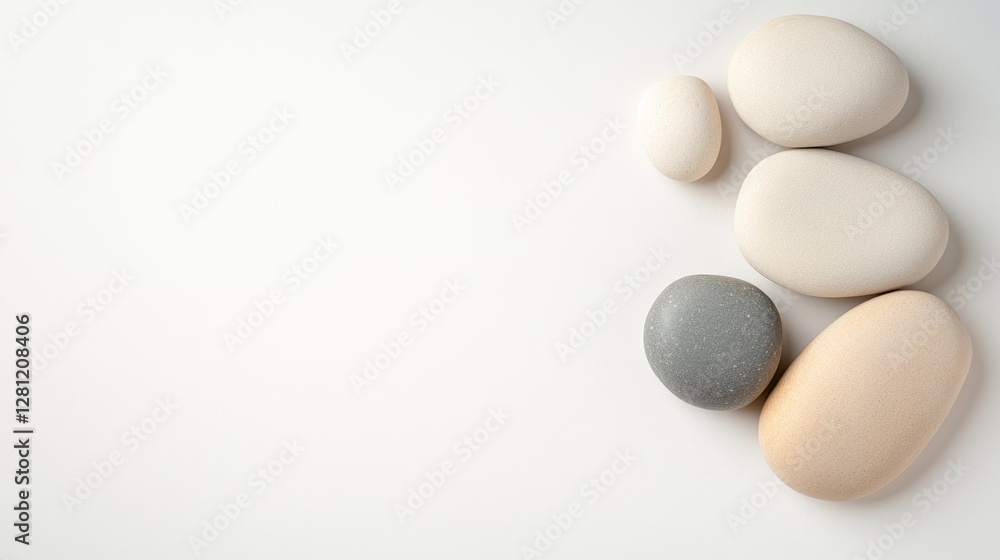Poster serene arrangement of smooth decorative stones on soft neutral background creating atmosphere of tra