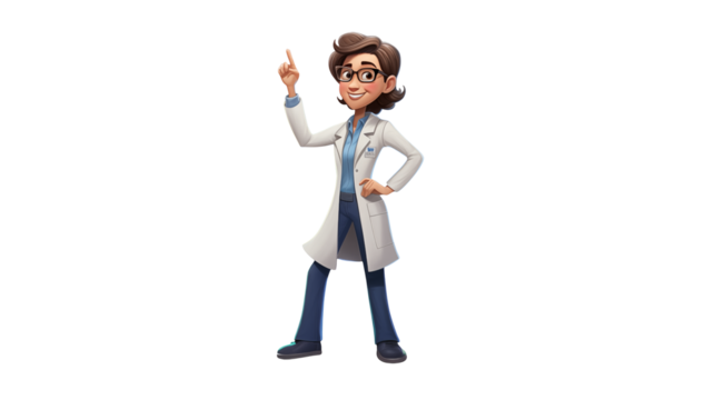 Friendly female scientist cartoon character perfect for educational websites childrens books science projects and more