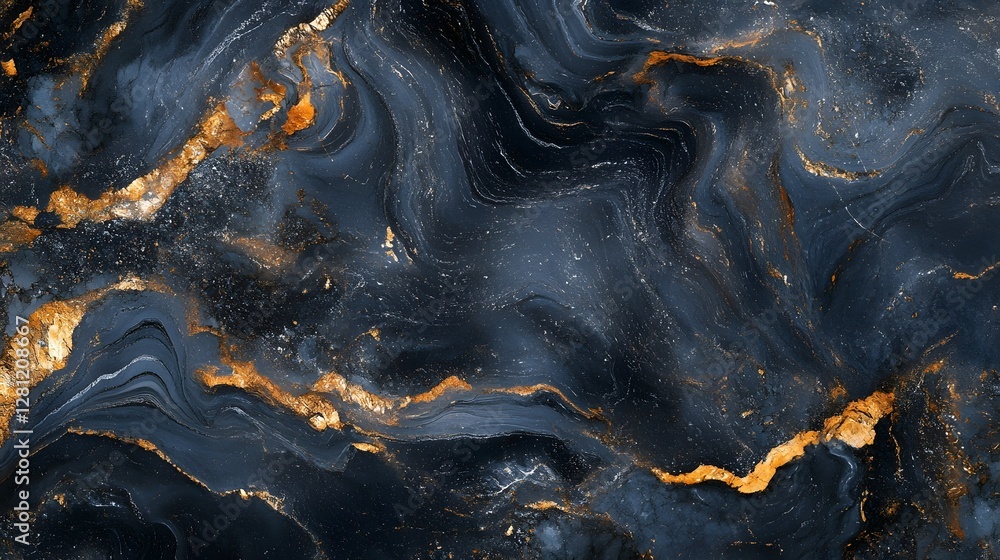 Poster Captivating Marble and Gold Fluid Abstract Art with Swirling Patterns   Dramatic dark and light monochrome color contrasts create a dynamic contemporary and premium aesthetic background for web print