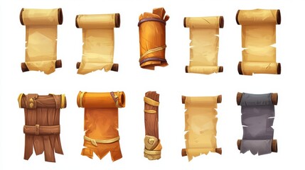 A set of icons for games. Paper scrolls Highlighted on a white background