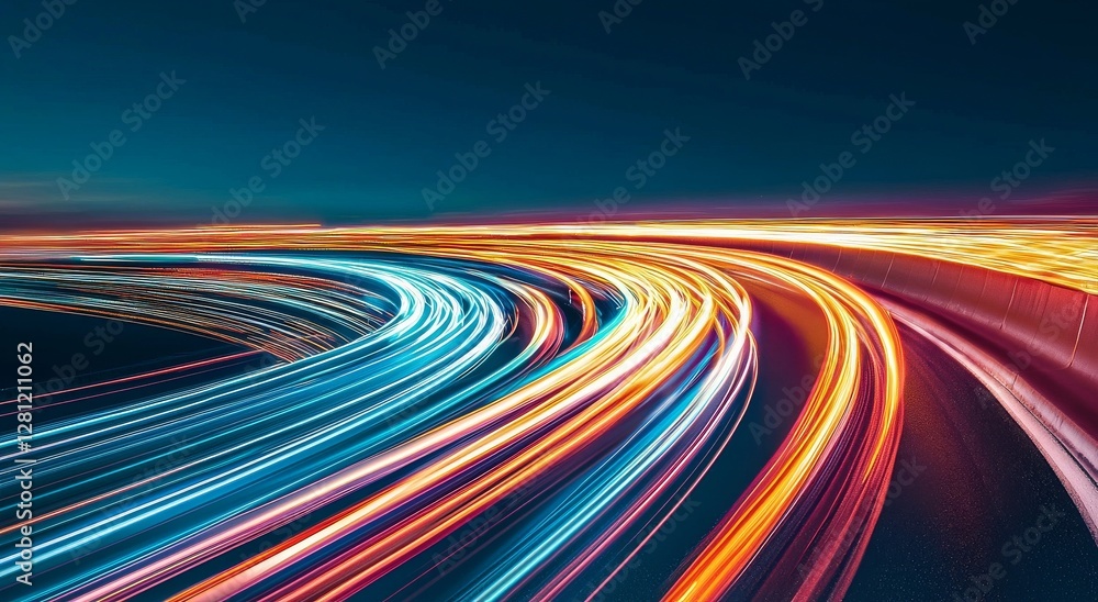Aufkleber a stock image featuring a highway with vibrant light trails that embody the swiftness and dynamism o