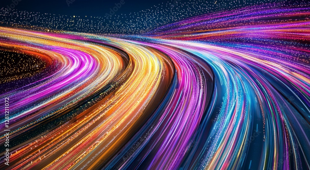 Aufkleber the speed and movement of digital marketing are embodied by a highway with colorful light trails in 