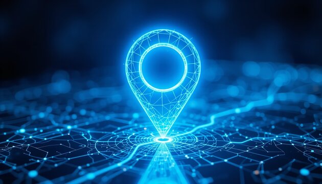 Digital Location Pin Global Network Map Technology Abstract Blue gps geo web data grid world route  