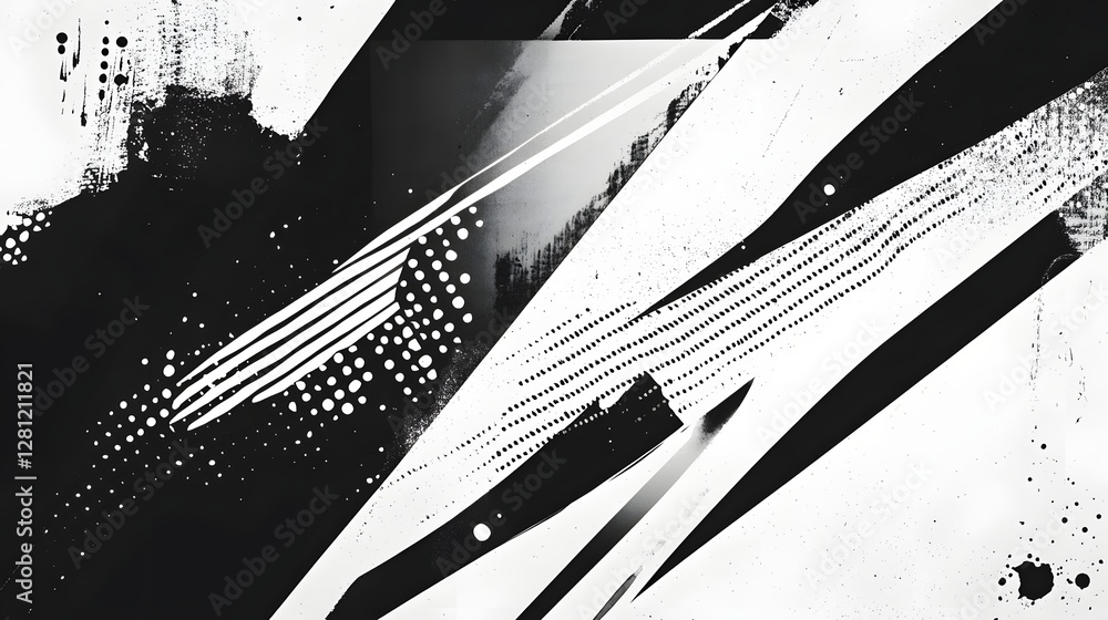 Poster Captivating monochromatic abstract featuring dynamic geometric patterns fluid shapes and chaotic waves  This digital artwork showcases a striking modern futuristic