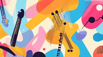 vibrant visual representing eclectic nature of various music genres blending colors and shapes harmoniously