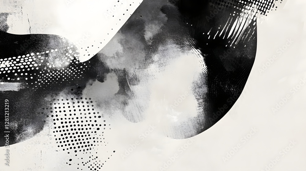 Poster Captivating Monochrome Abstract Art with Dynamic Fluid Shapes and Textures   Experimental Digital Graphic Design Composition Showcasing Contrasting Elements Geometric Patterns and Ethereal Aesthetics