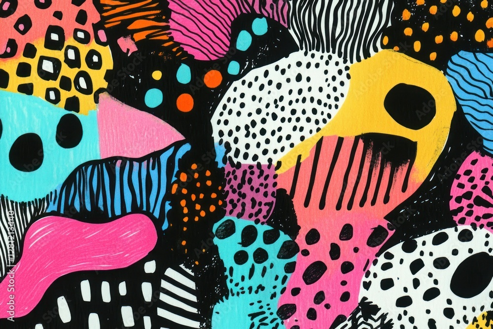 Poster colorful abstract patterns with bold shapes and textures for creative design projects